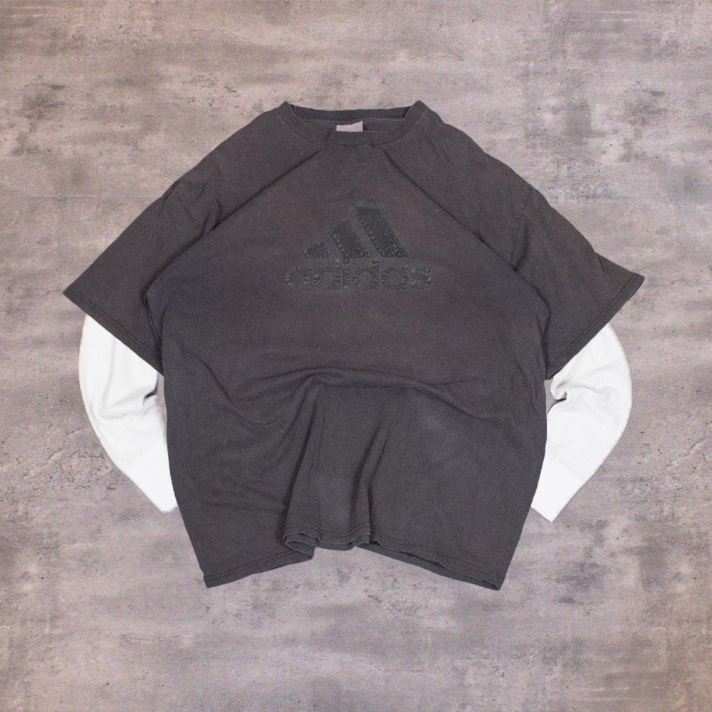 Vintage 1990's Adidas Faded Black Tonal Logo Thrashed Double Stitch -Shirt